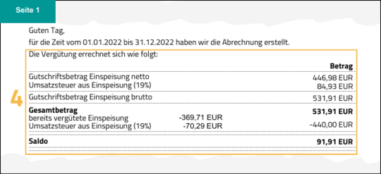 Bildausschnitt Abrechnung