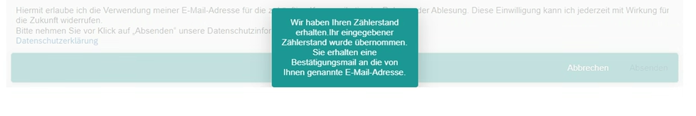 Zaehlerstand erfolgreich uebermittelt