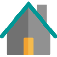 Haus mit Tür und Schornstein