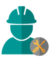 Icon Installateur Mensch-Symbol mit Bauarbeiterhelm und Werkzeug