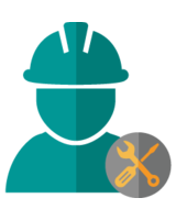 Icon Installateur Mensch-Symbol mit Bauarbeiterhelm und Werkzeug