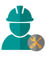 Mensch-Symbol mit Bauarbeiterhelm und Werkzeug