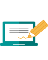 Icon Screenstift Laptop mit einem Stift, symbolisiert das Unterschreiben