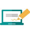Icon Screenstift Laptop mit einem Stift, symbolisiert das Unterschreiben
