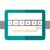 Icon Stromzähler | © pwn Stromzähler mit Beispiel-Zählerstand und kWh Angabe | © pwn