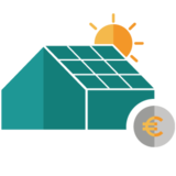 Icon vergütungsrelevante Daten Haus mit Solaranlage und Eurozeichen | © PWN